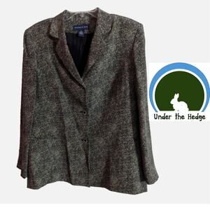 Vtg PRESTON & YORK Black Beige Silk 3 Button Blazer Size 16 K1 Office Career